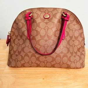 Coach Red Tan Alma Dome Satchel Purse Handbag